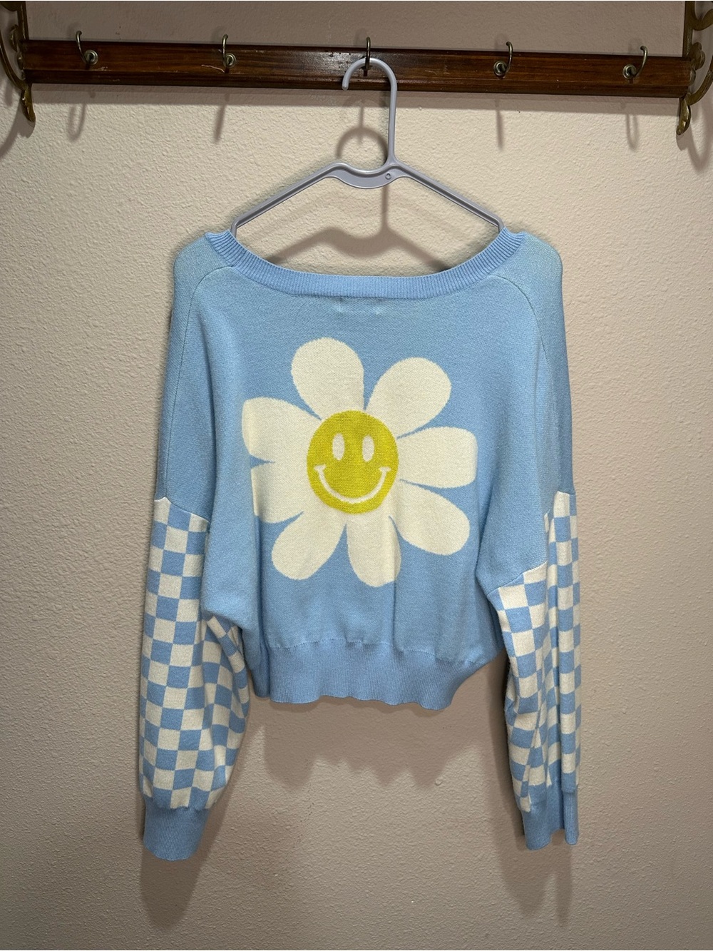 Light Blue Daisy Smile Knit Sweater Cardigan